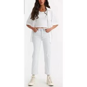 Levi's Wedgie Straight Ankle Light Wash Button Fly Jeans Women Sz 24 x 28
